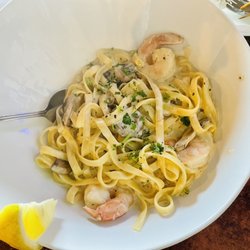 The Wharf Fresh Seafood Market & Eatery - Shrimp scampi Alfredo and Dungeness crab dinner