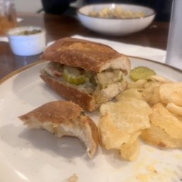 Jerk chicken panini and chips