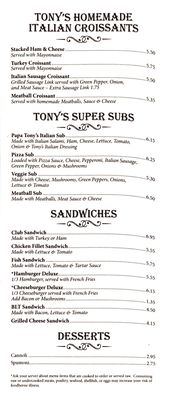 Menu photo 3 Tony's Pizzeria Troy, MI