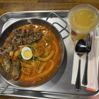 Dduk Dabang - Beef Brisket Rose Topokki Combo (with Mango Yogurt Drink) - Korean Near Me - San Jose, California Dduk Dabang - Beef Brisket Rose Topokki Combo (with Mango Yogurt Drink) - Korean Near Me - San Jose, California