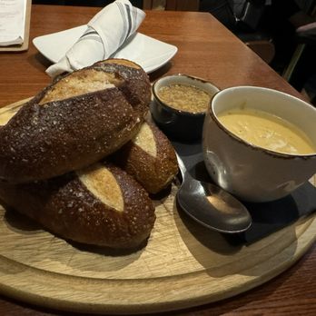Brick Wood Fired Bistro - Pretzel buns with mustard and queso - New American Near Me - Prince Frederick, Maryland Brick Wood Fired Bistro - Pretzel buns with mustard and queso - New American Near Me - Prince Frederick, Maryland
