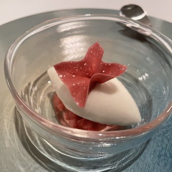 NARO - Pickled Bhubarb. Rhubarb Tuile, Raisin Tree Berry Tea Sorbet - Korean Near Me - New York, New York