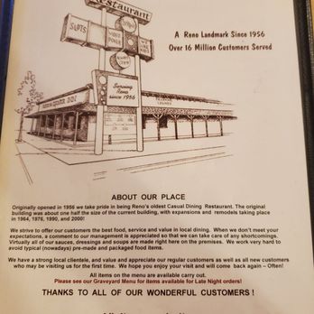 Gold 'N Silver Inn - The front of the menu provides a history. - American Near Me - Reno, Nevada