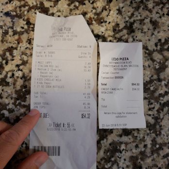Ledo Pizza - Check your receipt for unexpected tip added by them! Small group and still got hit with this!  I don't like this business practice. - Pizza Near Me - Chincoteague, Virginia