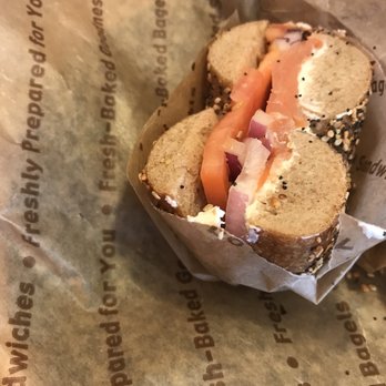 Bruegger's Bagels - Smoked Salmon on wheat Everything bagel - Bagels Near Me - Pittsburgh, Pennsylvania Bruegger's Bagels - Smoked Salmon on wheat Everything bagel - Bagels Near Me - Pittsburgh, Pennsylvania