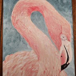 Chez Claire Art School - "Flamingo", 9x12 Acrylic on Canvas