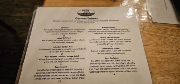 Menu photo 8 Baren Haus Leavenworth, WA