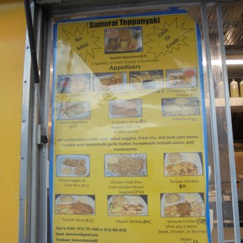Samurai Teppanyaki - Menu board. - Food Trucks Near Me