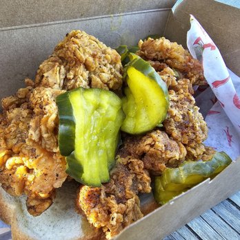 Downlow Chicken Shack - 2 boneless thighs. Came with bread and BnB pickles. - Chicken Shop Near Me - Vancouver, British Columbia