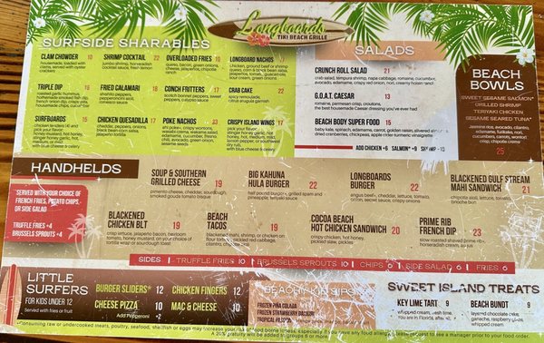 Menu photo 1 Longboards Tiki Beach Grille Cocoa Beach, FL