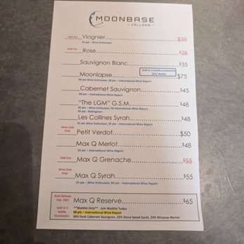 Moonbase Cellars - List of prices - Wineries Near Me - Walla Walla, Washington