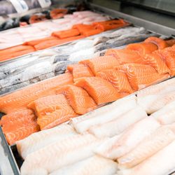Stop & Shop - Tight shot of seafood case displaying cuts of fish.