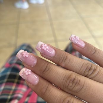 Cn Nail - Pink french tip with flowers. - Nail Salons Near Me - Houston, Texas