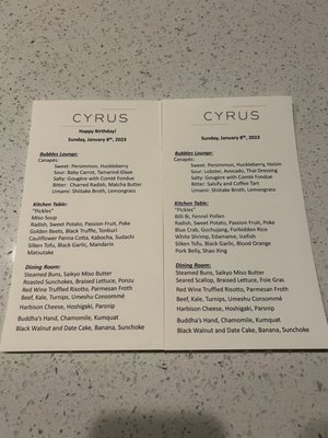 Menu photo 8 Cyrus Geyserville, CA