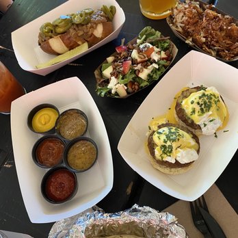 LowBrau - Includes the breakfast burrito, Benedict, salad, and vegan sausage. - German Near Me - Sacramento, California
