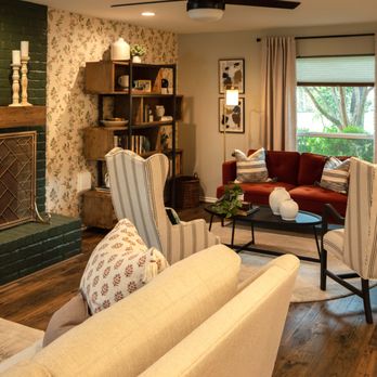 The Residence Doctor - For this living room we removed the carpet and replaced with hardwood and the fireplace was painted an inviting green. - General Contractors Near Me - Spring, Texas The Residence Doctor - For this living room we removed the carpet and replaced with hardwood and the fireplace was painted an inviting green. - General Contractors Near Me - Spring, Texas