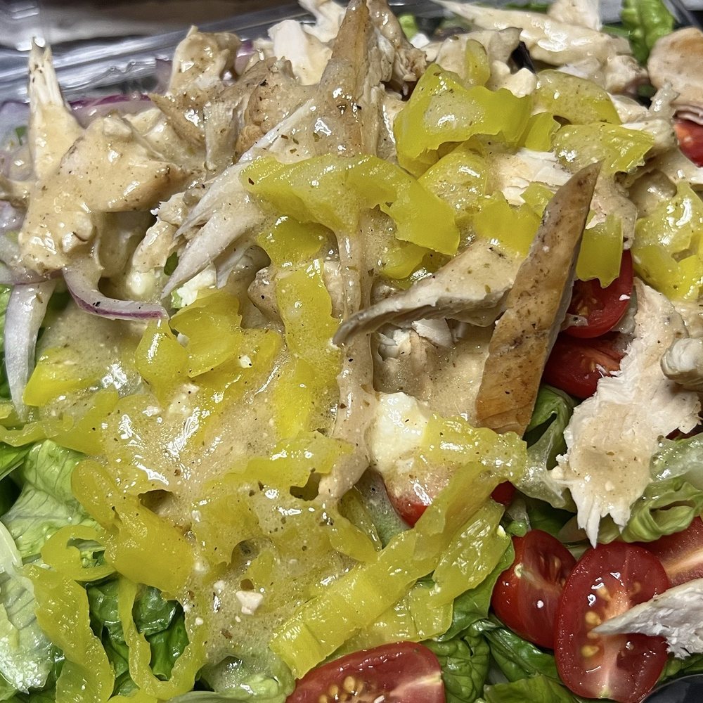 The Happy Greek - Greek salad with Greek dressing and chicken - Mediterranean Near Me - Lee's Summit, Missouri The Happy Greek - Greek salad with Greek dressing and chicken - Mediterranean Near Me - Lee's Summit, Missouri