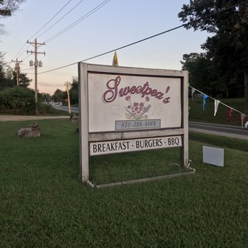Sweetpea's - a sign for breakfast burgers - Fast Food Near Me - Kirby, Arkansas