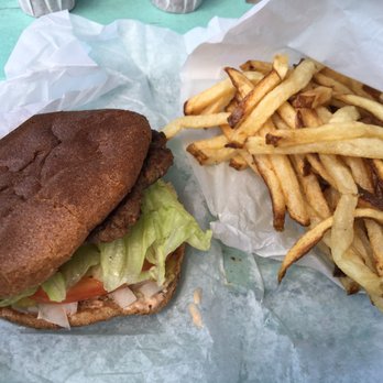 P. Terry's Burger Stand - Hamburger on wheat and fries - Burgers Near Me - Austin, Texas P. Terry's Burger Stand - Hamburger on wheat and fries - Burgers Near Me - Austin, Texas