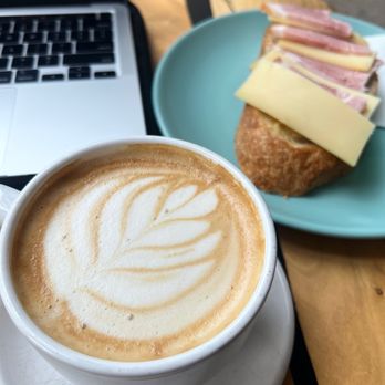 Canary Coffee Bar - Latte with oat milk and ham & brie tartine! - Coffee & Tea Near Me - Milwaukee, Wisconsin