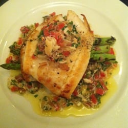 The Wave - Brill with leek rosti, Chargrilled asparagus and crab.