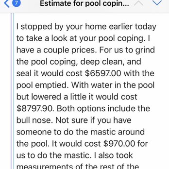 Tropical Breeze Custom Pools - An estimate to fix just the coping but We are suppose to be ok with it the way it is - Pool & Hot Tub Service Near Me Tropical Breeze Custom Pools - An estimate to fix just the coping but We are suppose to be ok with it the way it is - Pool & Hot Tub Service Near Me