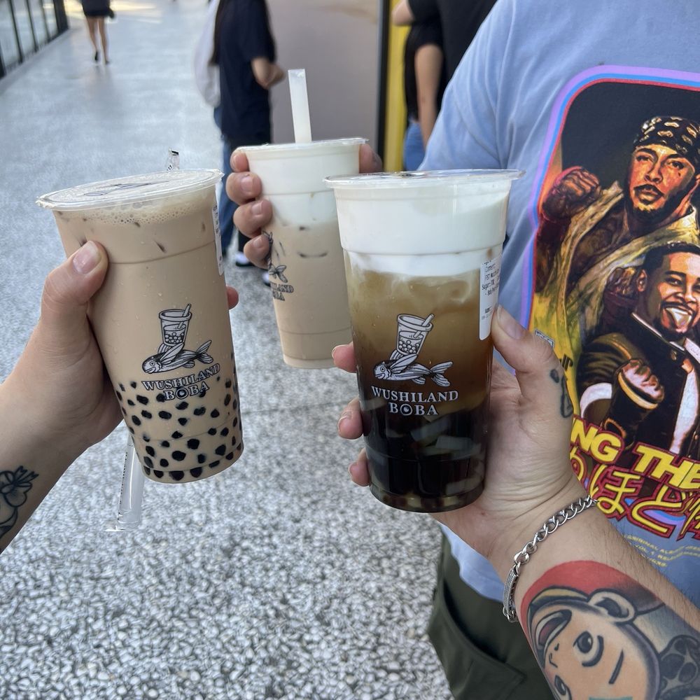 Wushiland Boba - Roasted Oolong Milk Tea with boba, Four Seasons Tea Macchiato with boba, pearls, coconut jelly - Bubble Tea Near Me - Los Angeles, California Wushiland Boba - Roasted Oolong Milk Tea with boba, Four Seasons Tea Macchiato with boba, pearls, coconut jelly - Bubble Tea Near Me - Los Angeles, California
