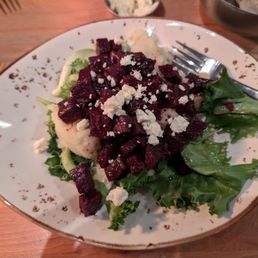 Beet salad on a bed of potatoes