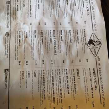 Molly Brown Spirits - Menu as of April 2024 - Distilleries Near Me - Denver, Colorado Molly Brown Spirits - Menu as of April 2024 - Distilleries Near Me - Denver, Colorado