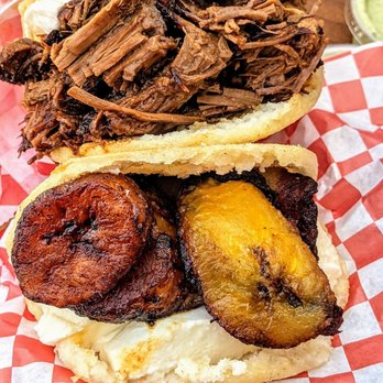 La Latina - Cheese & Sweet Plantains Arepa with Guayanés and Asado Negro & Cheese Arepa with Queso De Mano - Tapas/Small Plates Near Me - Miami, Florida La Latina - Cheese & Sweet Plantains Arepa with Guayanés and Asado Negro & Cheese Arepa with Queso De Mano - Tapas/Small Plates Near Me - Miami, Florida