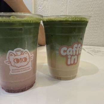 Caffe In Coffee - Strawberry matcha on left, earl grey matcha on right - Coffee Roasteries Near Me - Orange, California