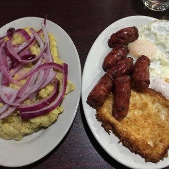 Sajhoma Restaurant - Mangu - mashed plantains and grilled red onion with pork sausage, fried cheese, and fried egg - Dominican Near Me - Baltimore, Maryland Sajhoma Restaurant - Mangu - mashed plantains and grilled red onion with pork sausage, fried cheese, and fried egg - Dominican Near Me - Baltimore, Maryland