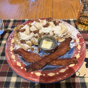 The Overlook Inn - 3rd course: Banana & Pecan Waffles with bacon! - Hotels Near Me - Chatsworth, Georgia The Overlook Inn - 3rd course: Banana & Pecan Waffles with bacon! - Hotels Near Me - Chatsworth, Georgia