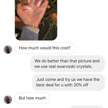 Sunny Nails & Spa - She sent the second picture and asked about the price. This would be $155 but we offered $85. - Nail Salons Near Me - Gladstone, Missouri