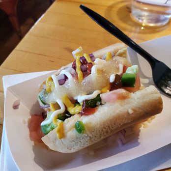 Taste Buzz Food Tours - Gourmet hotdog with jalapenos potato chips - Food Tours Near Me - Las Vegas, Nevada Taste Buzz Food Tours - Gourmet hotdog with jalapenos potato chips - Food Tours Near Me - Las Vegas, Nevada