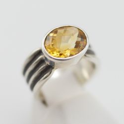 Hand Fabricated Citrine and Silver Ring