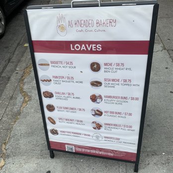 As Kneaded Bakery - Bread section of Menu 6/12 - Bakeries Near Me - San Leandro, California