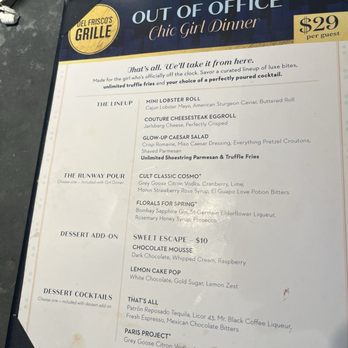 Del Frisco's Grille - Out of the Office girl Dinner menu - New American Near Me - Tampa, Florida Del Frisco's Grille - Out of the Office girl Dinner menu - New American Near Me - Tampa, Florida