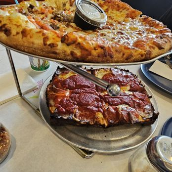 Rhombus Guys - 1/2 blue heaven, 1/2 cheese on top, Detroit pepperoni - Pizza Near Me - Fargo, North Dakota