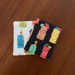 Coasters made from some of their kitschy fabric remnants found at the back of the store