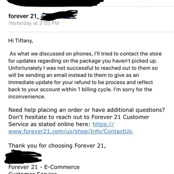 Forever 21 - Even your Customer Service Reps can't get in contact with the staff..it's pathetic. - Accessories Near Me - Yonkers, New York Forever 21 - Even your Customer Service Reps can't get in contact with the staff..it's pathetic. - Accessories Near Me - Yonkers, New York