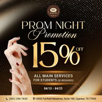 NV Beauty Nails - GET PROM-READY WITH PERFECT NAILS
Prom is not just a night... it's a memory you'll never forget
Make every detail count - Nail Salons Near Me - Cypress, Texas NV Beauty Nails - GET PROM-READY WITH PERFECT NAILS
Prom is not just a night... it's a memory you'll never forget
Make every detail count - Nail Salons Near Me - Cypress, Texas