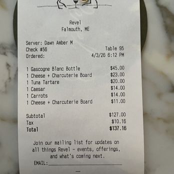 REVEL - Receipt - Caterers Near Me - Falmouth, Maine REVEL - Receipt - Caterers Near Me - Falmouth, Maine