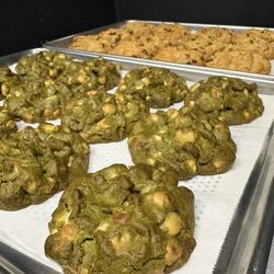 Platform 909 - Levain Style Cookies. Matcha + white chocolate + Macadamia