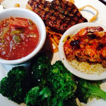 Cheddar's Scratch Kitchen - Steak & Grilled Shrimp w\Rice & Bean and Broccoli - American Near Me - Irving, Texas Cheddar's Scratch Kitchen - Steak & Grilled Shrimp w\Rice & Bean and Broccoli - American Near Me - Irving, Texas