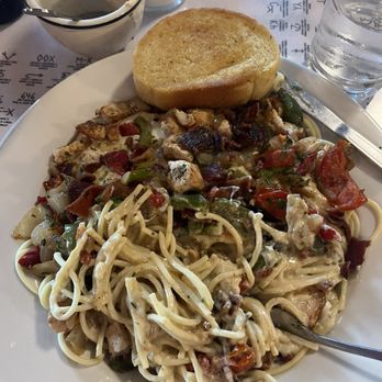 Buffalo Bill's Irma Hotel - Huge serving of pasta carbonara- quite tasty!!! = one dinner and two lunches! - Salad Near Me - Cody, Wyoming