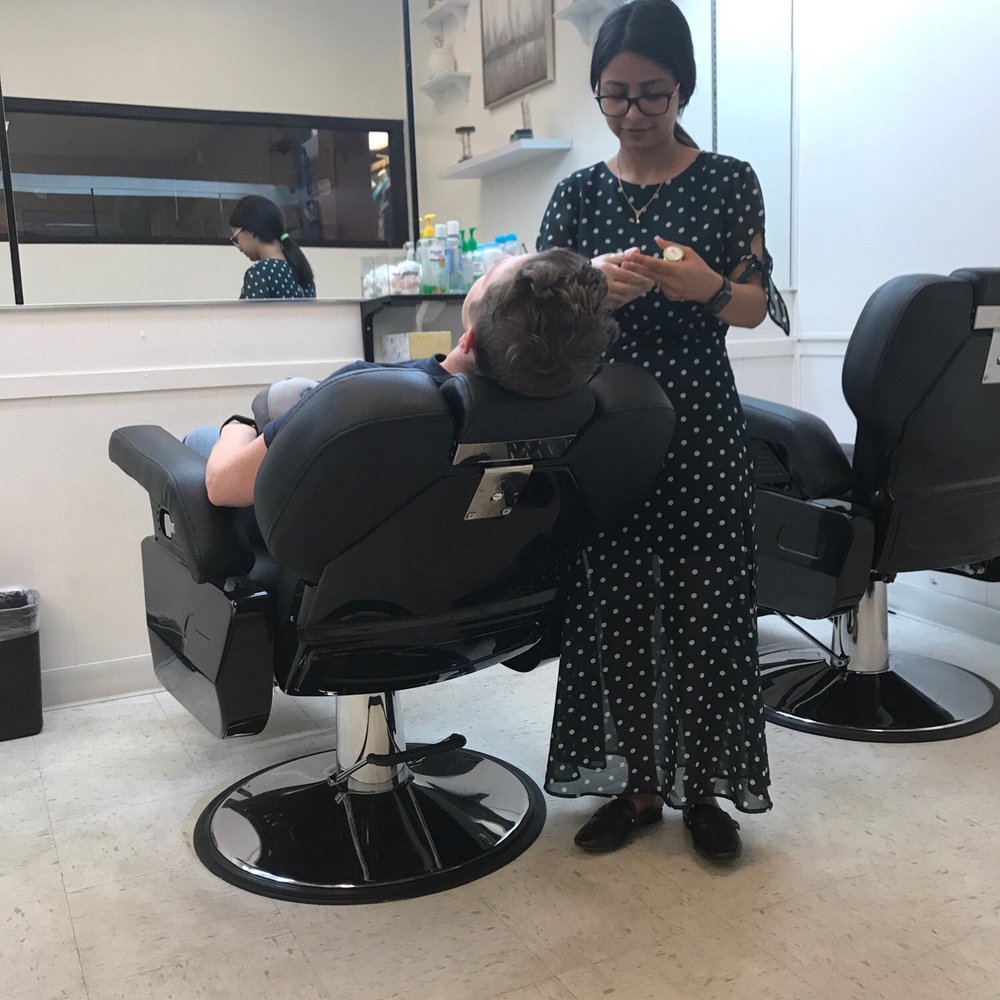 Getting a very thorough and personalized eye brow styling! This place is great, we will be back. Getting a very thorough and personalized eye brow styling! This place is great, we will be back.