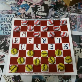 American Burger - Beer bottle cap checkers - Burgers Near Me - Monterey, California American Burger - Beer bottle cap checkers - Burgers Near Me - Monterey, California