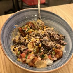 Fish Taco - ANCHO SHRIMP pico de gallo, charred corn, chile-lime sauce mixed in bowl.