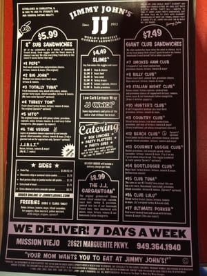 Menu photo 2 Jimmy John's Mission Viejo, CA